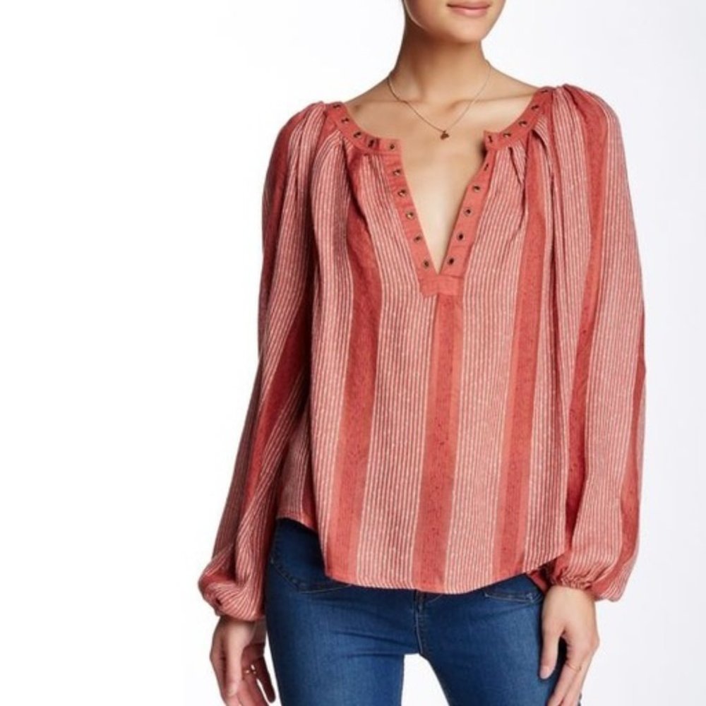 Free People Against All Odds Balloon Sleeve Blouse